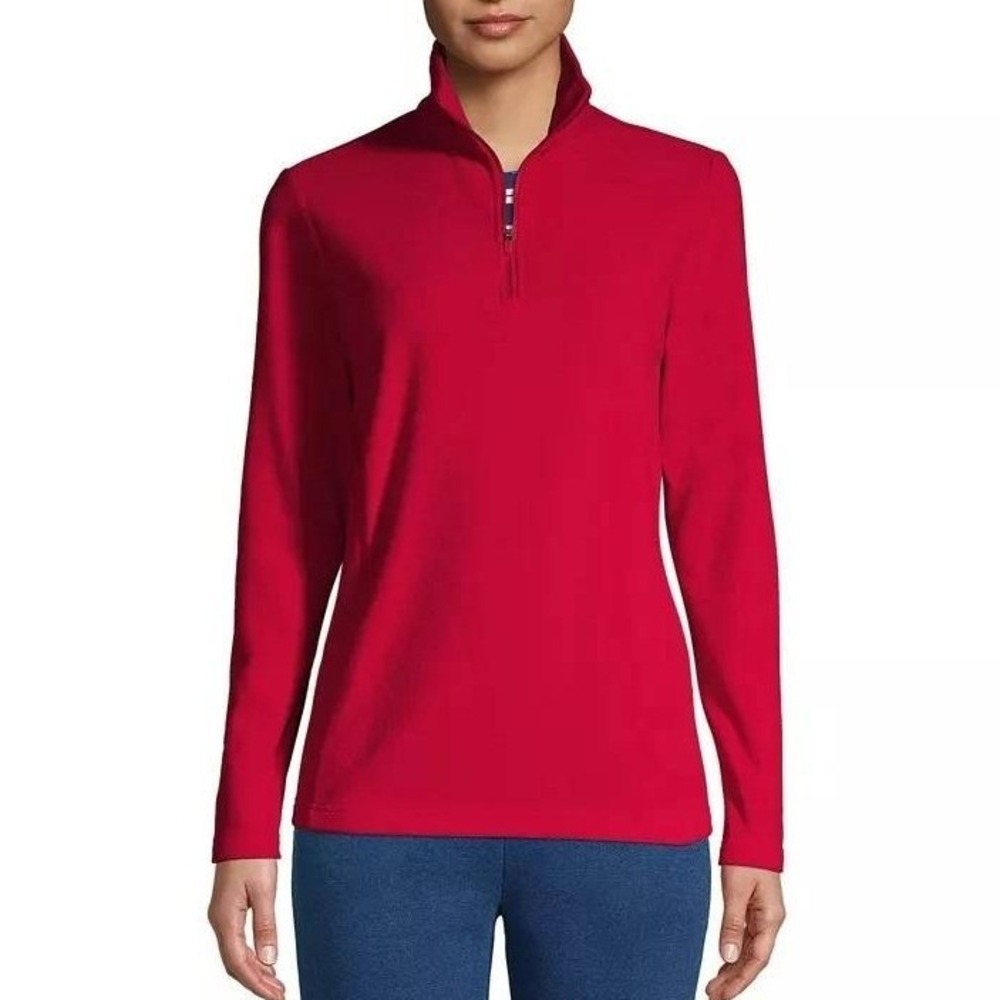 Lands' End Women's M /P Red Quarter-Zip Fleece Pullover Polyester Sweatshirt